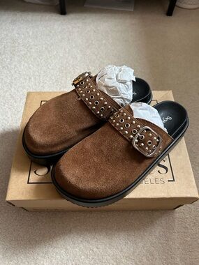 Seychelles Brown Suede Slip-On Studded Clog Mules